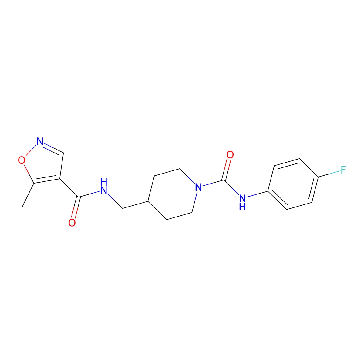 N-((1-((4-fluorophenyl)carbamoyl)piperidin-4-yl)methyl)-5-methylisoxazole-4-carboxamide molecular structure, CAS 1448053-28-8