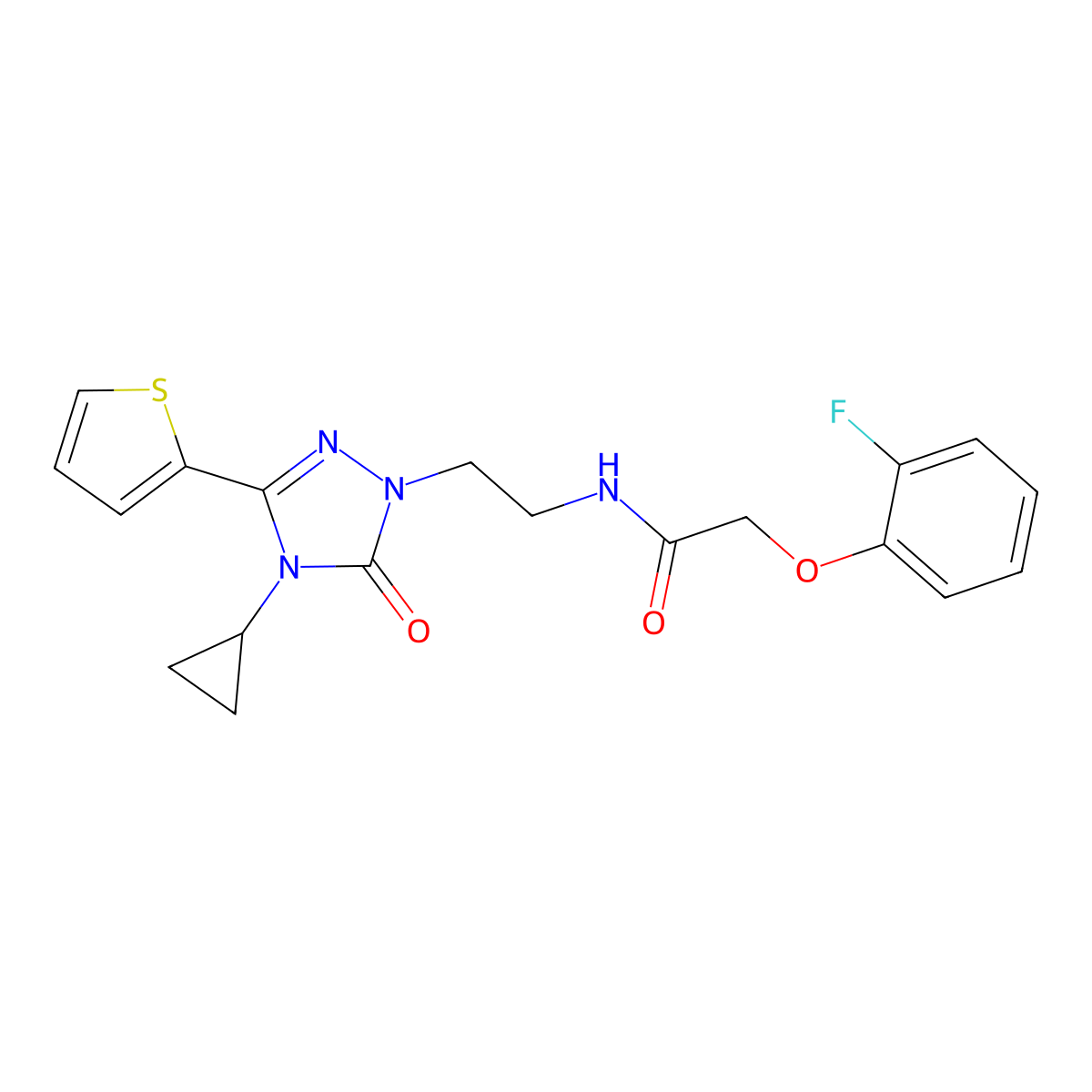 N-{2-[4-cyclopropyl-5-oxo-3-(thiophen-2-yl)-4,5-dihydro-1H-1,2,4-triazol-1-yl]ethyl}-2-(2-fluorophenoxy)acetamide molecular structure, CAS 1448053-29-9