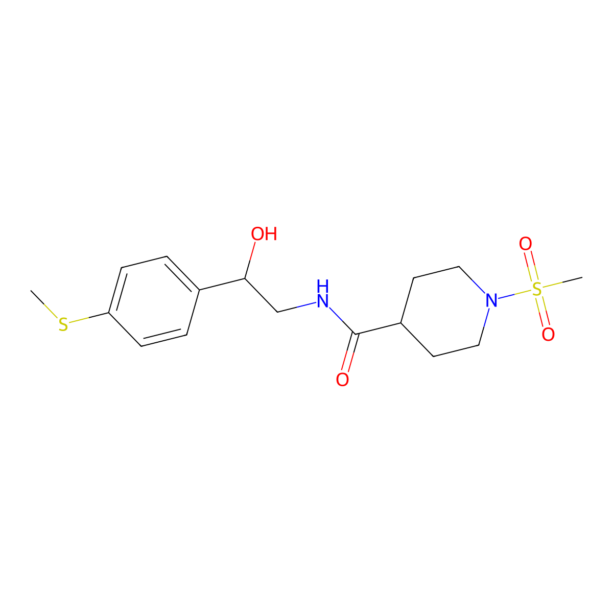 N-(2-hydroxy-2-(4-(methylthio)phenyl)ethyl)-1-(methylsulfonyl)piperidine-4-carboxamide molecular structure, CAS 1448053-36-8