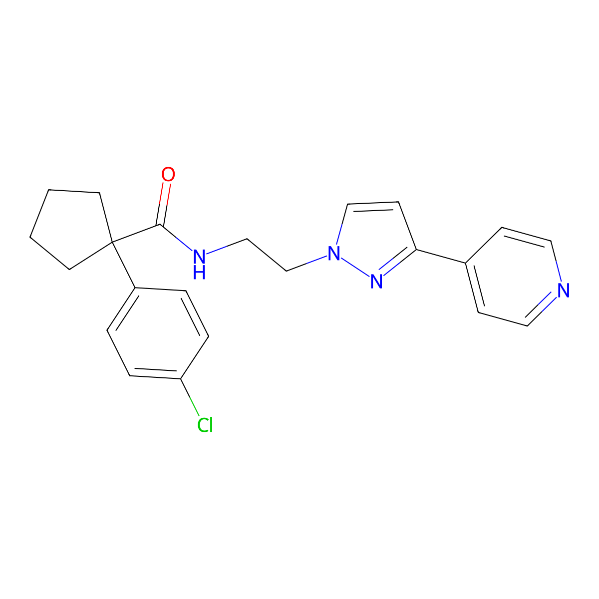 1-(4-chlorophenyl)-N-(2-(3-(pyridin-4-yl)-1H-pyrazol-1-yl)ethyl)cyclopentanecarboxamide molecular structure, CAS 1448053-38-0