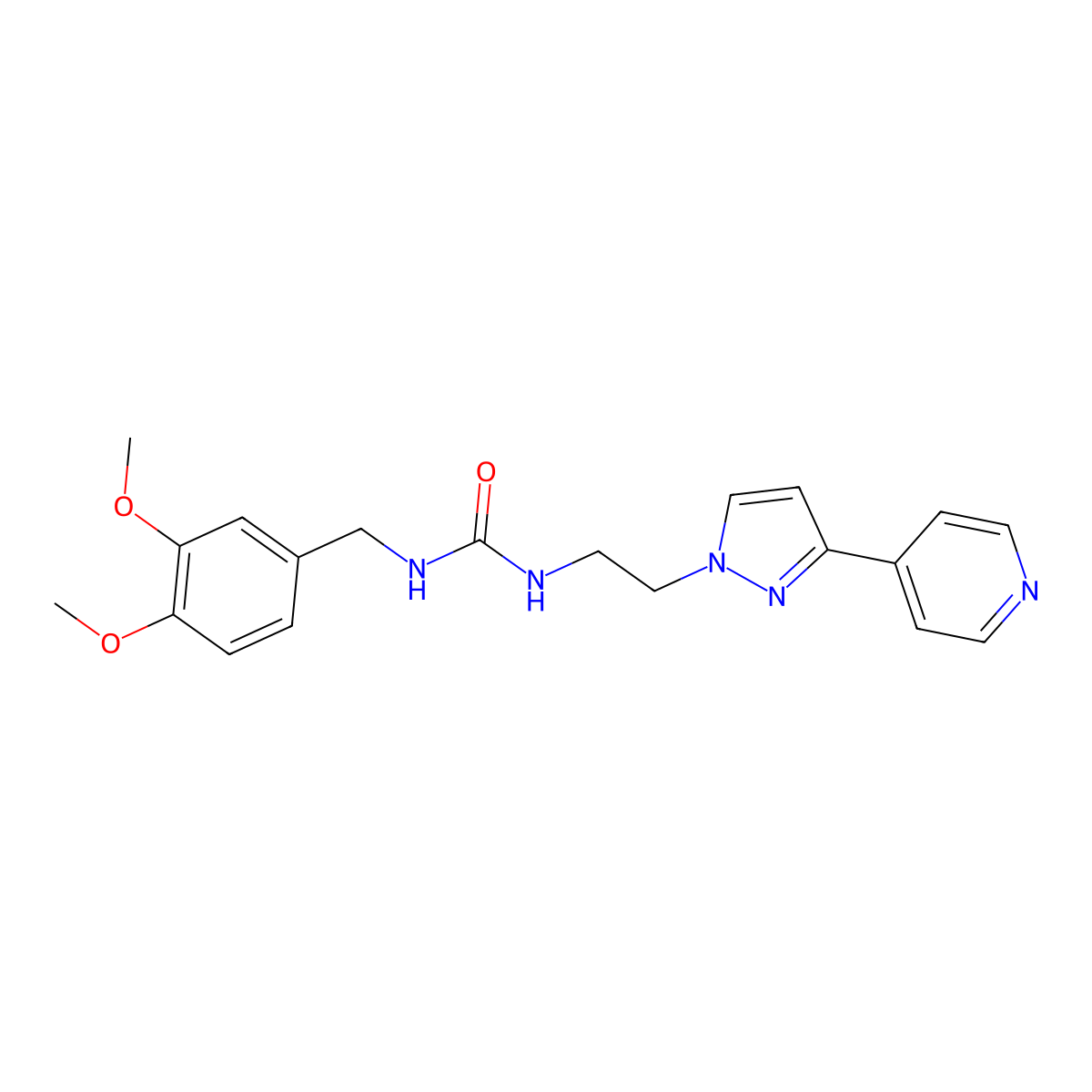 1-(3,4-dimethoxybenzyl)-3-(2-(3-(pyridin-4-yl)-1H-pyrazol-1-yl)ethyl)urea molecular structure, CAS 1448053-48-2