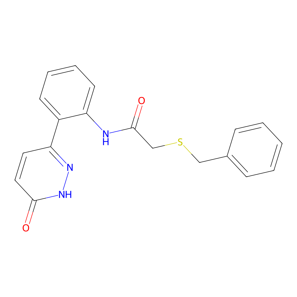 2-(benzylthio)-N-(2-(6-oxo-1,6-dihydropyridazin-3-yl)phenyl)acetamide molecular structure, CAS 1448053-52-8