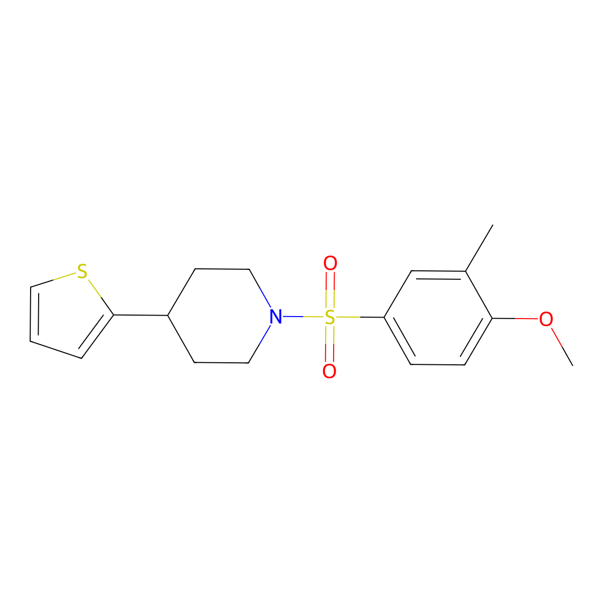 1-((4-Methoxy-3-methylphenyl)sulfonyl)-4-(thiophen-2-yl)piperidine molecular structure, CAS 1448053-54-0