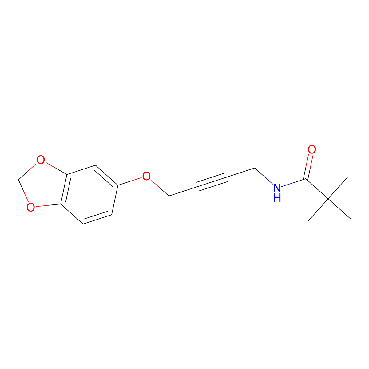 N-(4-(benzo[d][1,3]dioxol-5-yloxy)but-2-yn-1-yl)pivalamide molecular structure, CAS 1448053-64-2