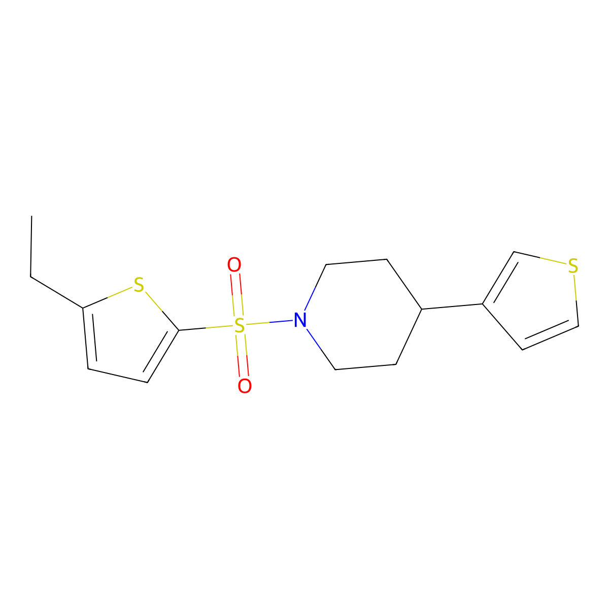 1-((5-Ethylthiophen-2-yl)sulfonyl)-4-(thiophen-3-yl)piperidine molecular structure, CAS 1448053-66-4