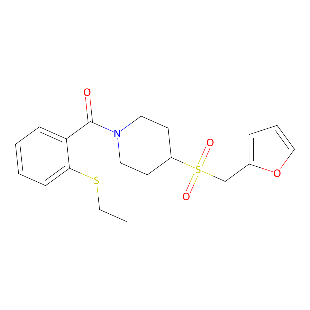 (2-(Ethylthio)phenyl)(4-((furan-2-ylmethyl)sulfonyl)piperidin-1-yl)methanone molecular structure, CAS 1448053-69-7