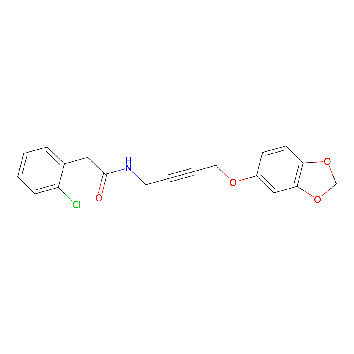 N-(4-(benzo[d][1,3]dioxol-5-yloxy)but-2-yn-1-yl)-2-(2-chlorophenyl)acetamide molecular structure, CAS 1448053-73-3