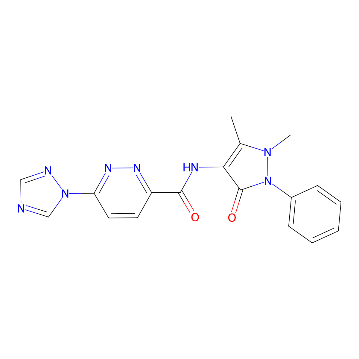 N-(1,5-dimethyl-3-oxo-2-phenyl-2,3-dihydro-1H-pyrazol-4-yl)-6-(1H-1,2,4-triazol-1-yl)pyridazine-3-carboxamide molecular structure, CAS 1448053-74-4