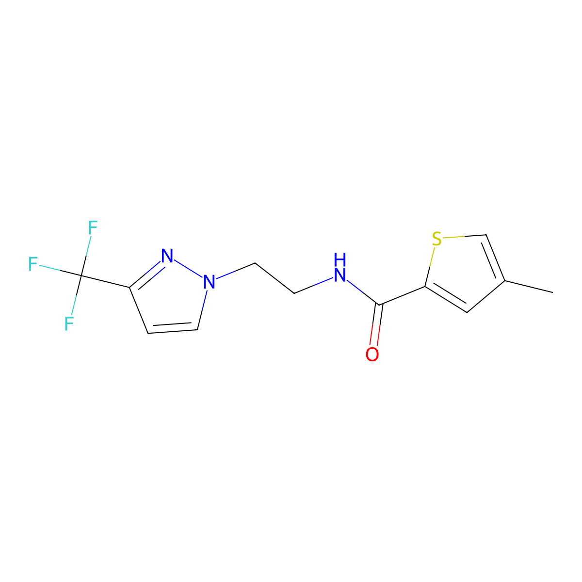 4-methyl-N-{2-[3-(trifluoromethyl)-1H-pyrazol-1-yl]ethyl}thiophene-2-carboxamide molecular structure, CAS 1448053-76-6
