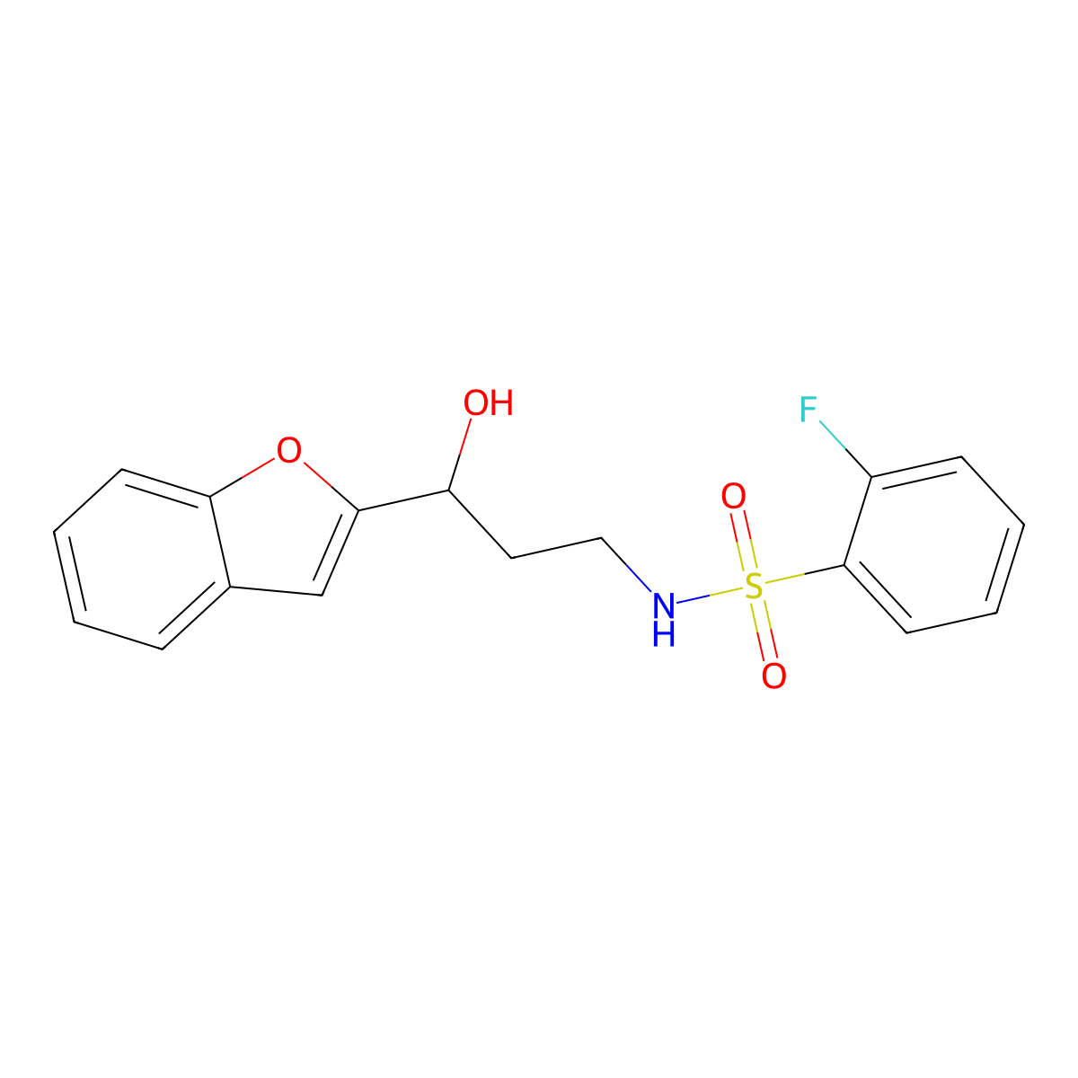 N-(3-(benzofuran-2-yl)-3-hydroxypropyl)-2-fluorobenzenesulfonamide molecular structure, CAS 1448053-77-7