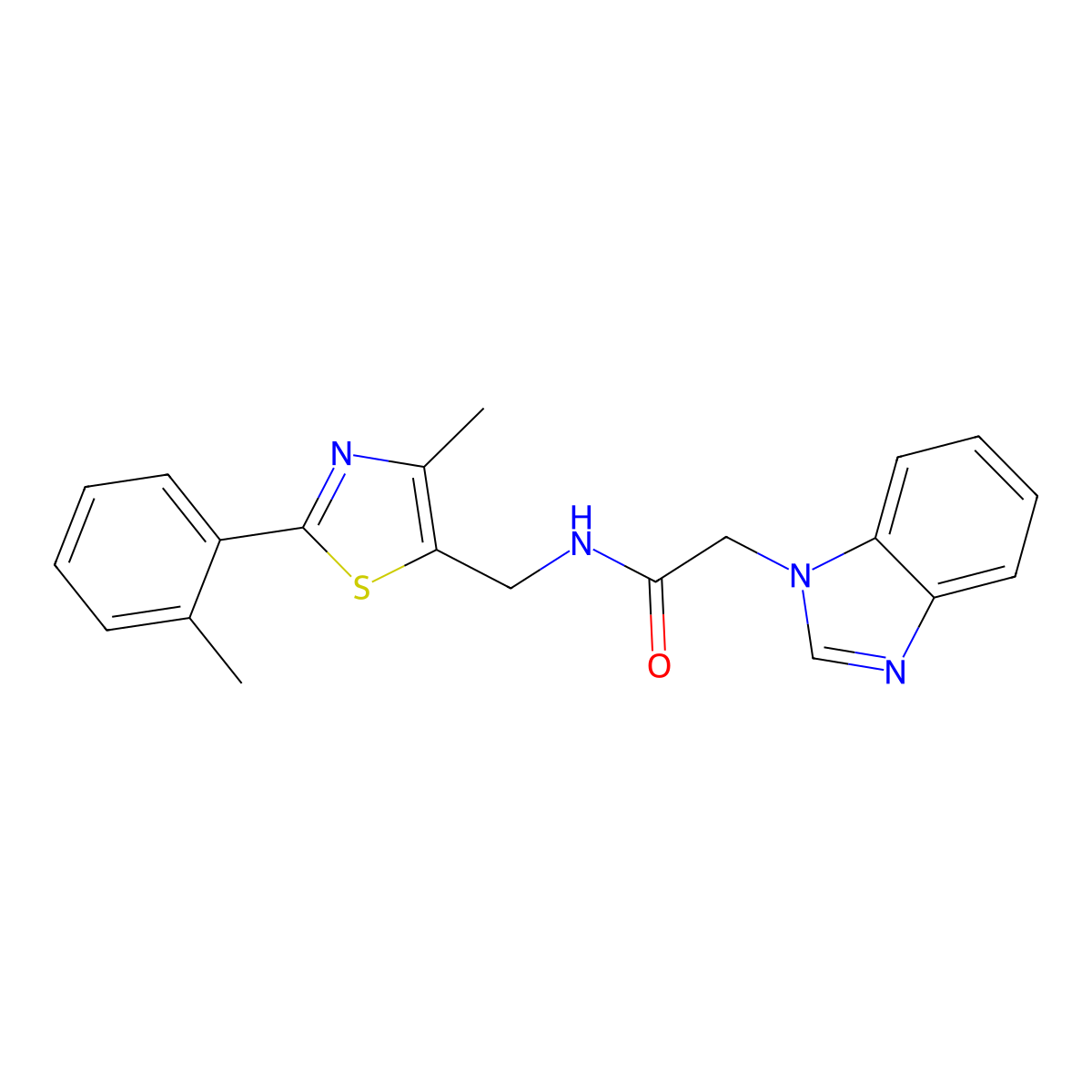 2-(1H-benzo[d]imidazol-1-yl)-N-((4-methyl-2-(o-tolyl)thiazol-5-yl)methyl)acetamide molecular structure, CAS 1448053-81-3