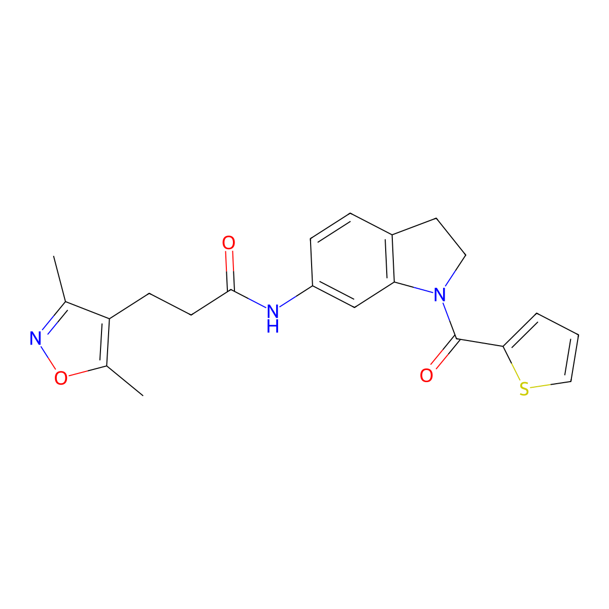 3-(3,5-dimethylisoxazol-4-yl)-N-(1-(thiophene-2-carbonyl)indolin-6-yl)propanamide molecular structure, CAS 1448053-84-6