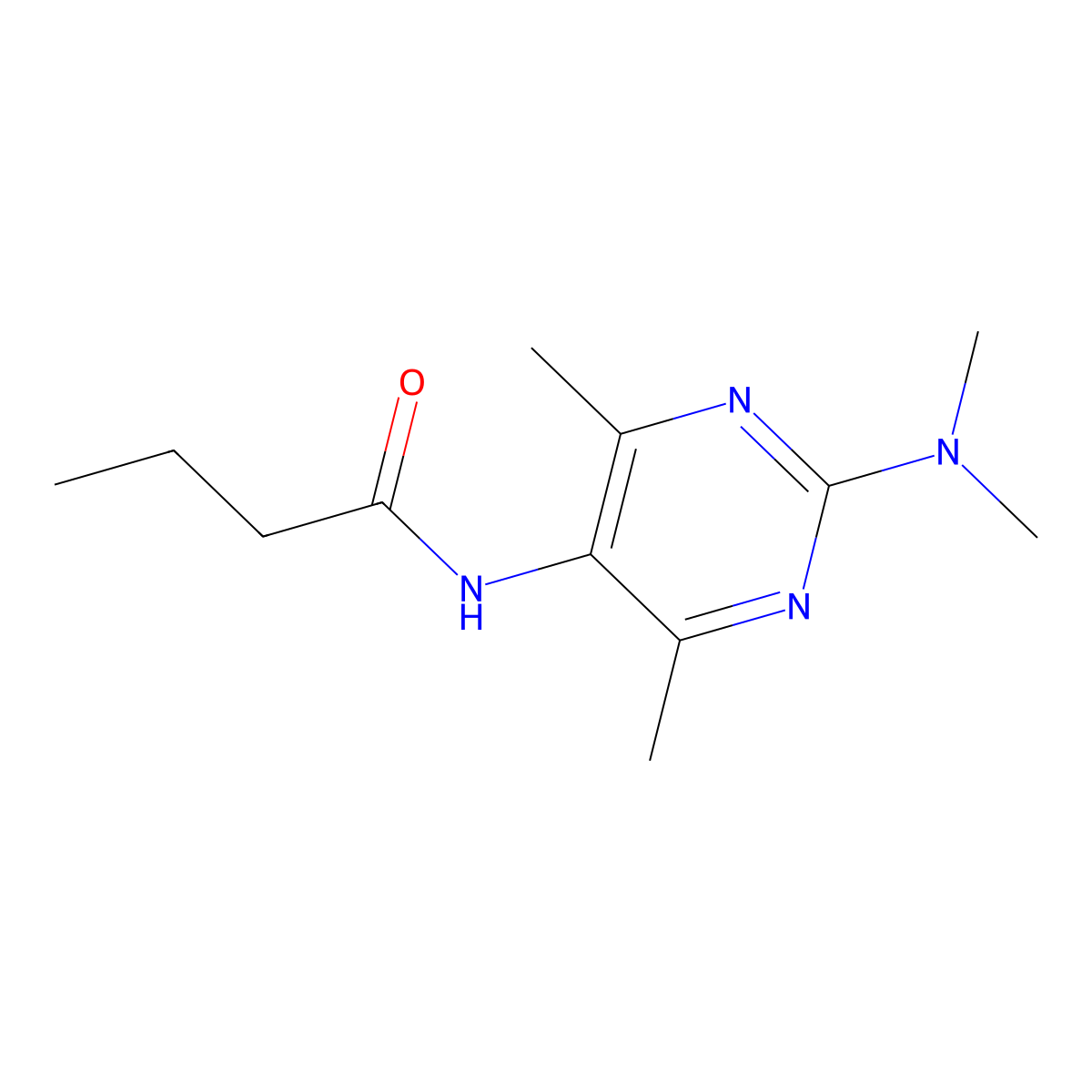 N-(2-(dimethylamino)-4,6-dimethylpyrimidin-5-yl)butyramide molecular structure, CAS 1448053-90-4