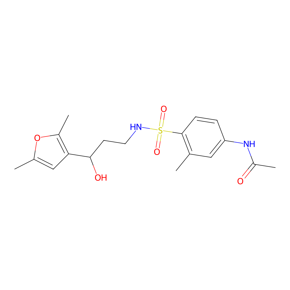 N-(4-(N-(3-(2,5-dimethylfuran-3-yl)-3-hydroxypropyl)sulfamoyl)-3-methylphenyl)acetamide molecular structure, CAS 1448053-92-6