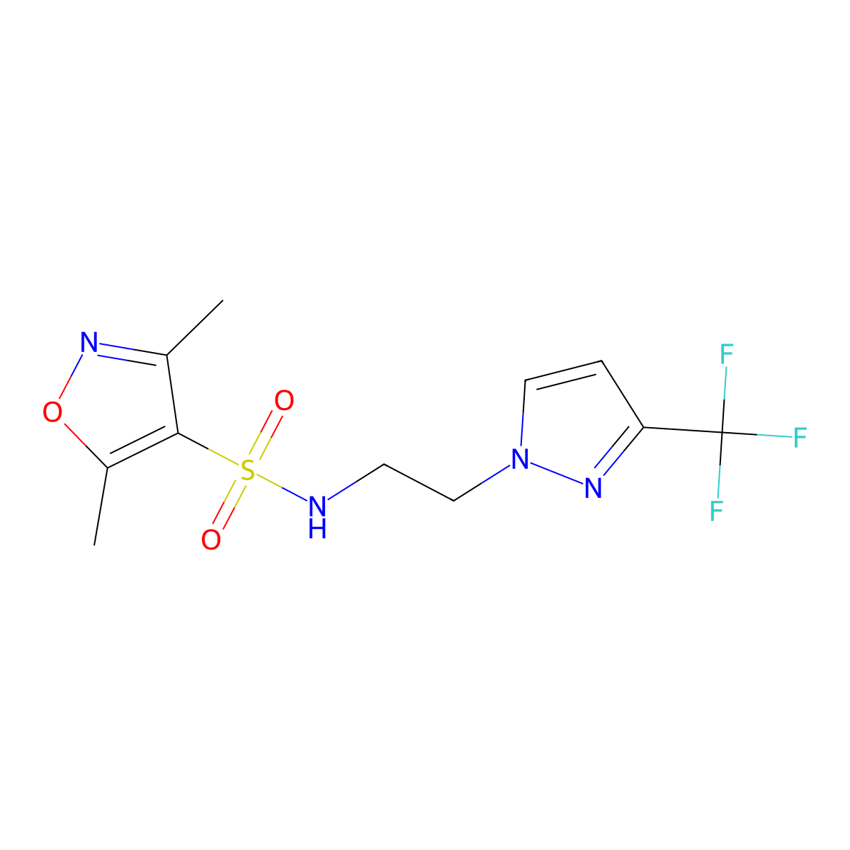 3,5-dimethyl-N-(2-(3-(trifluoromethyl)-1H-pyrazol-1-yl)ethyl)isoxazole-4-sulfonamide molecular structure, CAS 1448053-94-8