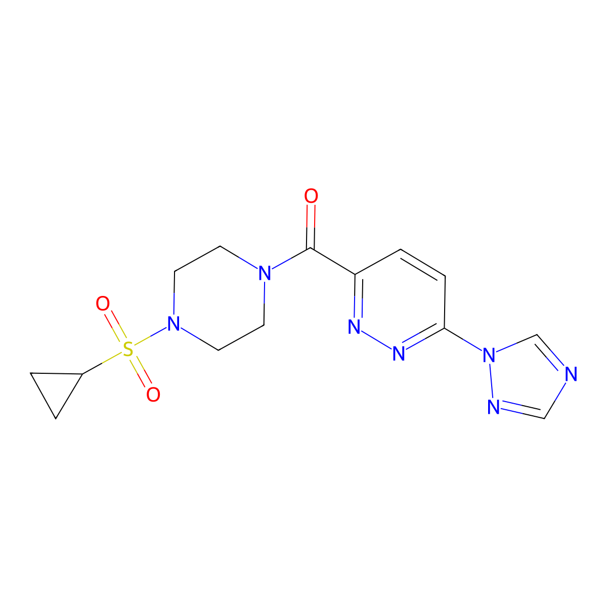 (6-(1H-1,2,4-triazol-1-yl)pyridazin-3-yl)(4-(cyclopropylsulfonyl)piperazin-1-yl)methanone molecular structure, CAS 1448053-97-1