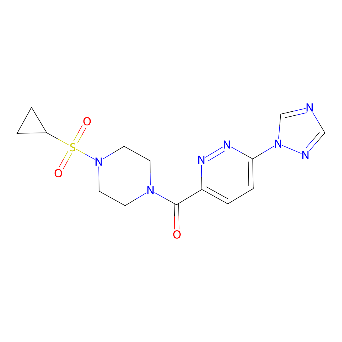 (6-(1H-1,2,4-triazol-1-yl)pyridazin-3-yl)(4-(cyclopropylsulfonyl)piperazin-1-yl)methanone molecular structure, CAS 1448053-97-1