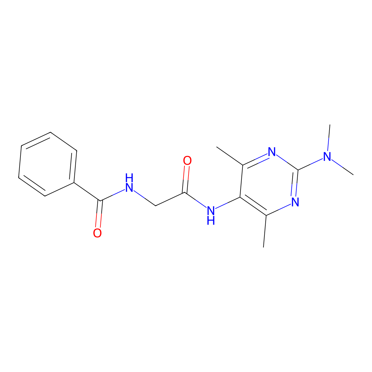 N-(2-((2-(dimethylamino)-4,6-dimethylpyrimidin-5-yl)amino)-2-oxoethyl)benzamide molecular structure, CAS 1448053-98-2