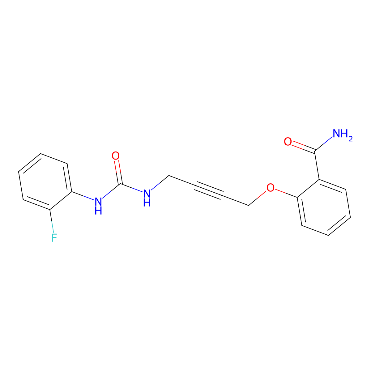 2-((4-(3-(2-Fluorophenyl)ureido)but-2-yn-1-yl)oxy)benzamide molecular structure, CAS 1448054-00-9