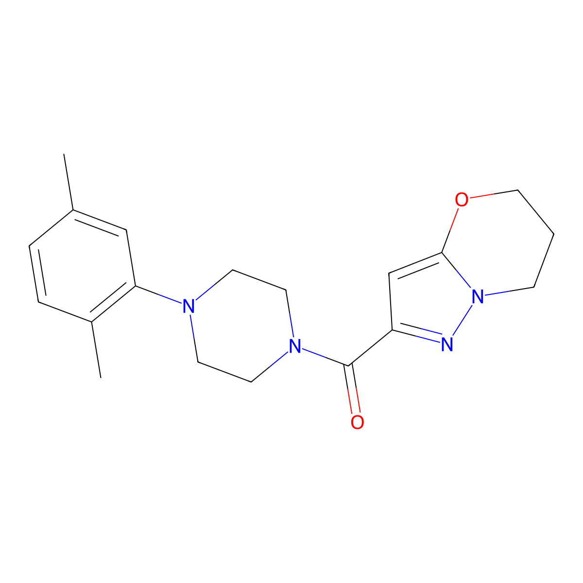 (6,7-dihydro-5H-pyrazolo[5,1-b][1,3]oxazin-2-yl)(4-(2,5-dimethylphenyl)piperazin-1-yl)methanone molecular structure, CAS 1448054-06-5