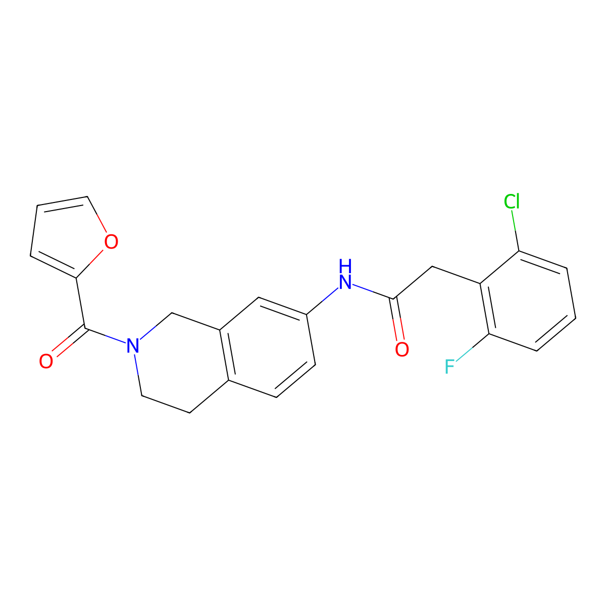 2-(2-chloro-6-fluorophenyl)-N-[2-(furan-2-carbonyl)-1,2,3,4-tetrahydroisoquinolin-7-yl]acetamide molecular structure, CAS 1448054-07-6