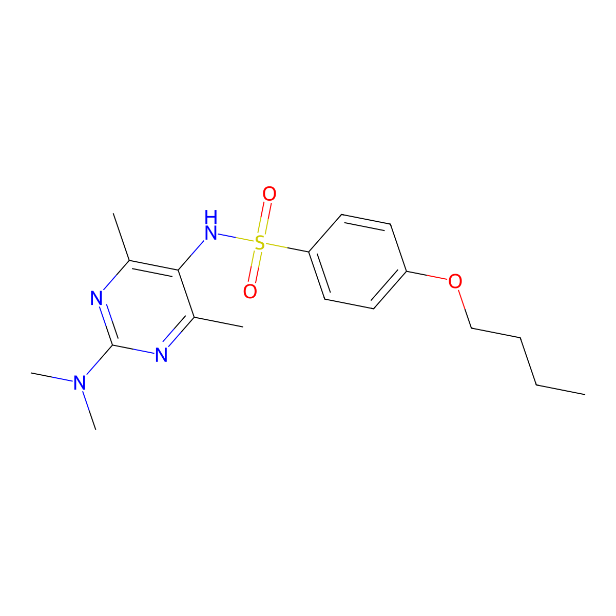 4-butoxy-N-(2-(dimethylamino)-4,6-dimethylpyrimidin-5-yl)benzenesulfonamide molecular structure, CAS 1448054-10-1