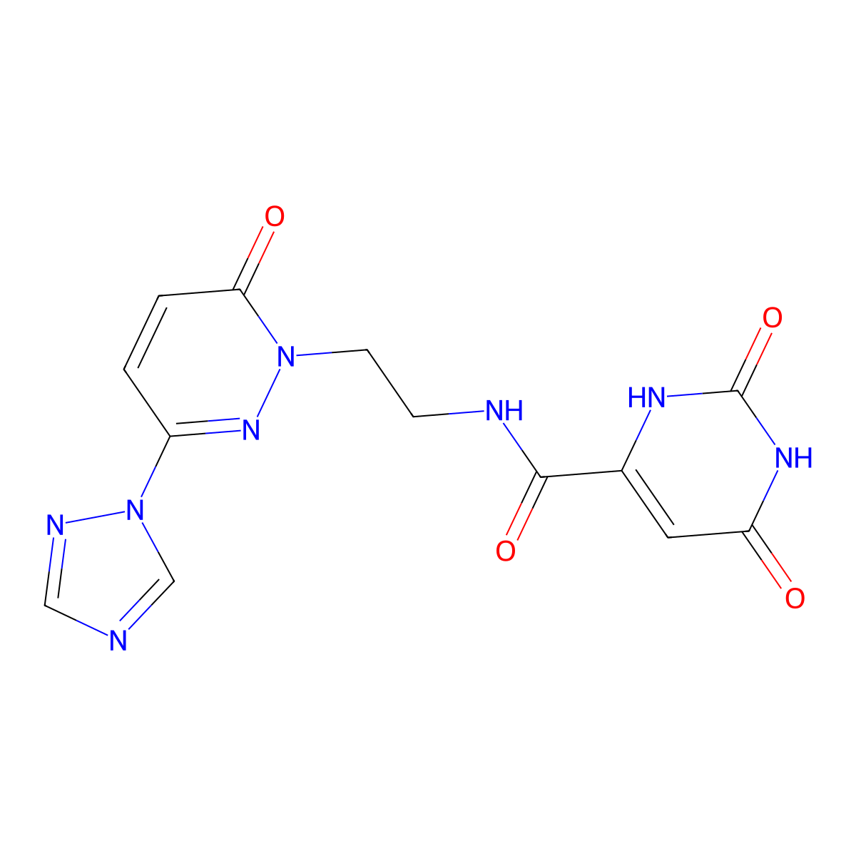 2,6-dioxo-N-(2-(6-oxo-3-(1H-1,2,4-triazol-1-yl)pyridazin-1(6H)-yl)ethyl)-1,2,3,6-tetrahydropyrimidine-4-carboxamide molecular structure, CAS 1448054-13-4