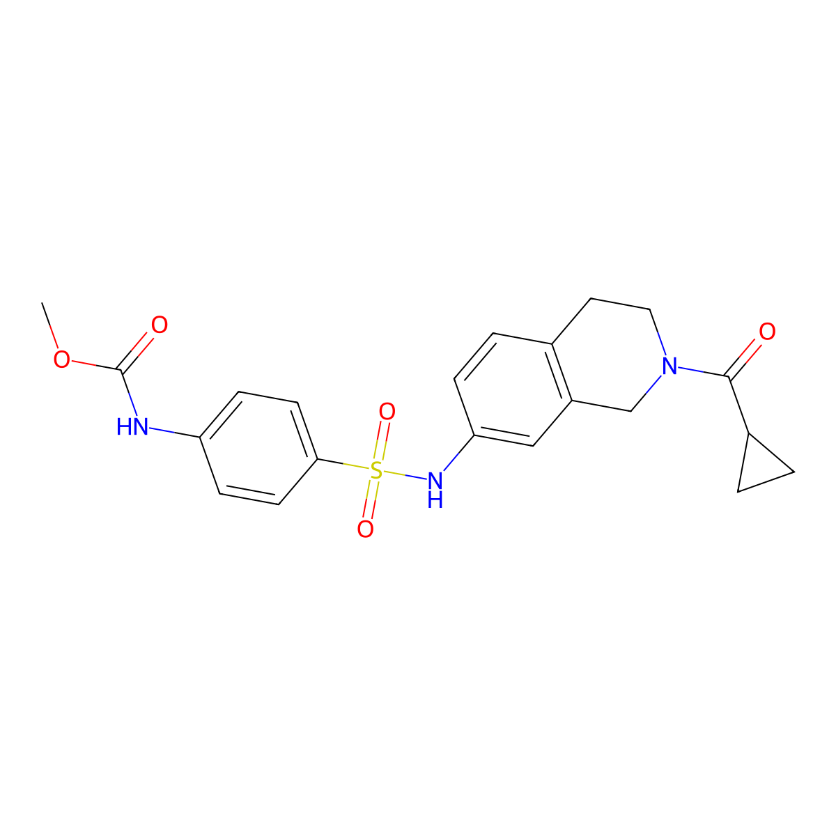 methyl (4-(N-(2-(cyclopropanecarbonyl)-1,2,3,4-tetrahydroisoquinolin-7-yl)sulfamoyl)phenyl)carbamate molecular structure, CAS 1448054-16-7