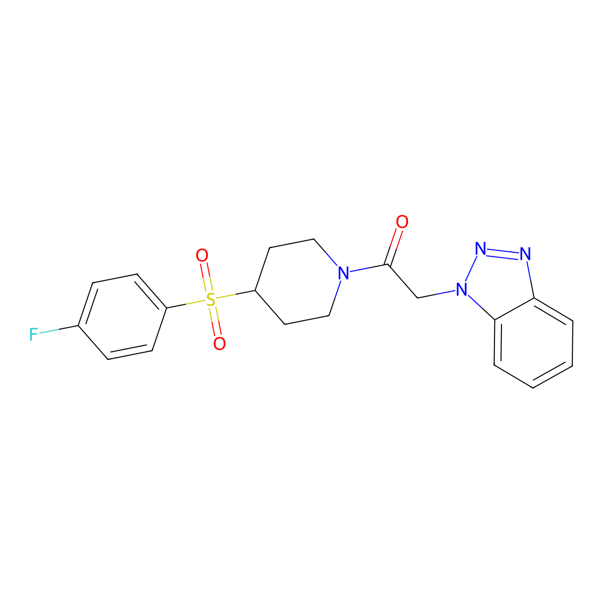2-(1H-benzo[d][1,2,3]triazol-1-yl)-1-(4-((4-fluorophenyl)sulfonyl)piperidin-1-yl)ethanone molecular structure, CAS 1448054-19-0