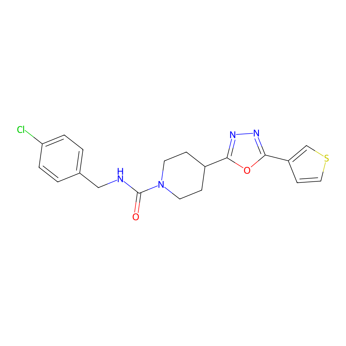 N-(4-chlorobenzyl)-4-(5-(thiophen-3-yl)-1,3,4-oxadiazol-2-yl)piperidine-1-carboxamide molecular structure, CAS 1448054-23-6