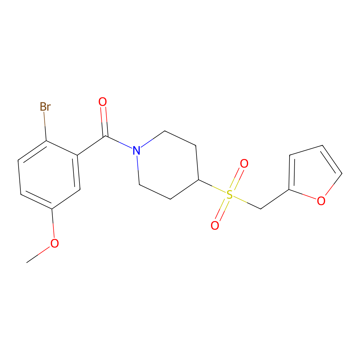 (2-Bromo-5-methoxyphenyl)(4-((furan-2-ylmethyl)sulfonyl)piperidin-1-yl)methanone molecular structure, CAS 1448054-30-5