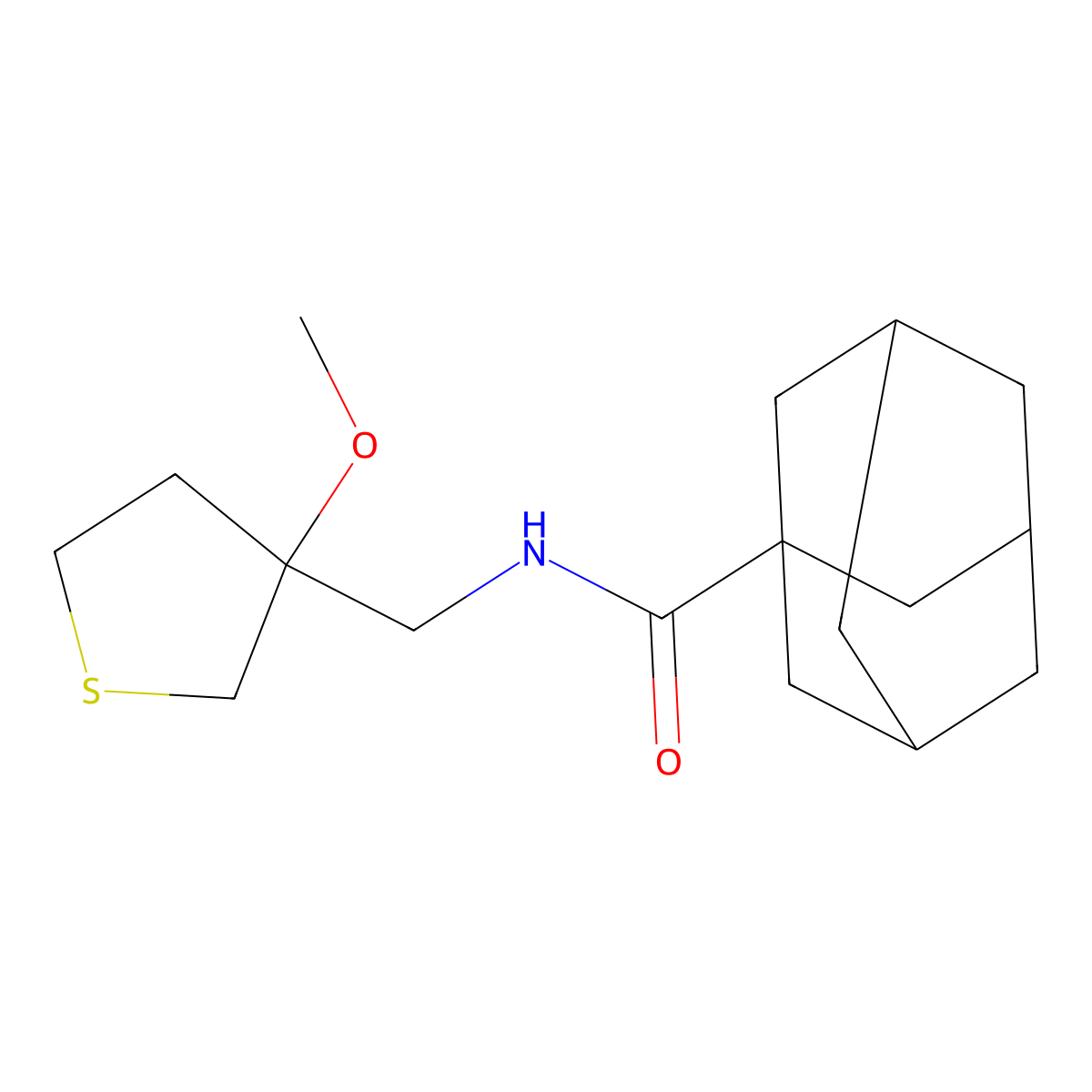 N-[(3-methoxythiolan-3-yl)methyl]adamantane-1-carboxamide molecular structure, CAS 1448054-32-7