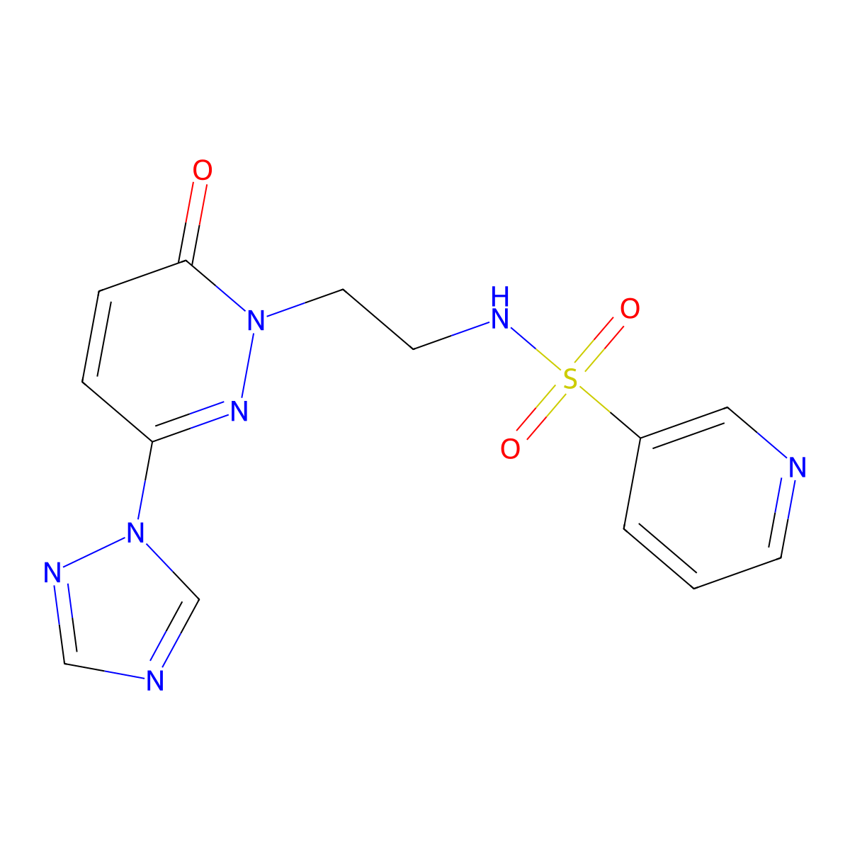 N-(2-(6-oxo-3-(1H-1,2,4-triazol-1-yl)pyridazin-1(6H)-yl)ethyl)pyridine-3-sulfonamide molecular structure, CAS 1448054-33-8