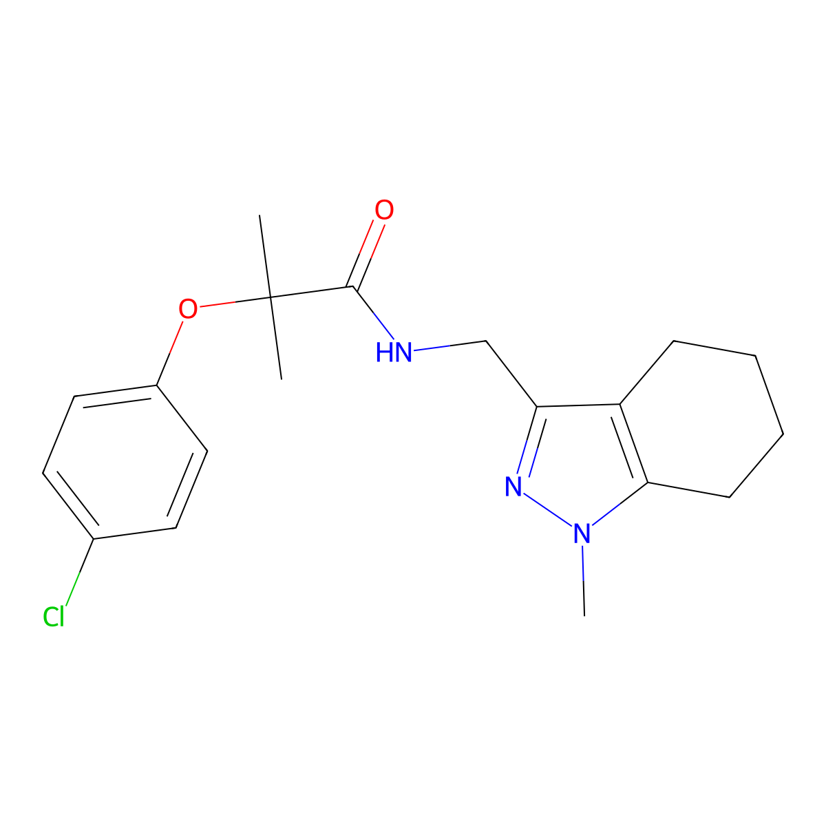 2-(4-chlorophenoxy)-2-methyl-N-[(1-methyl-4,5,6,7-tetrahydro-1H-indazol-3-yl)methyl]propanamide molecular structure, CAS 1448054-39-4