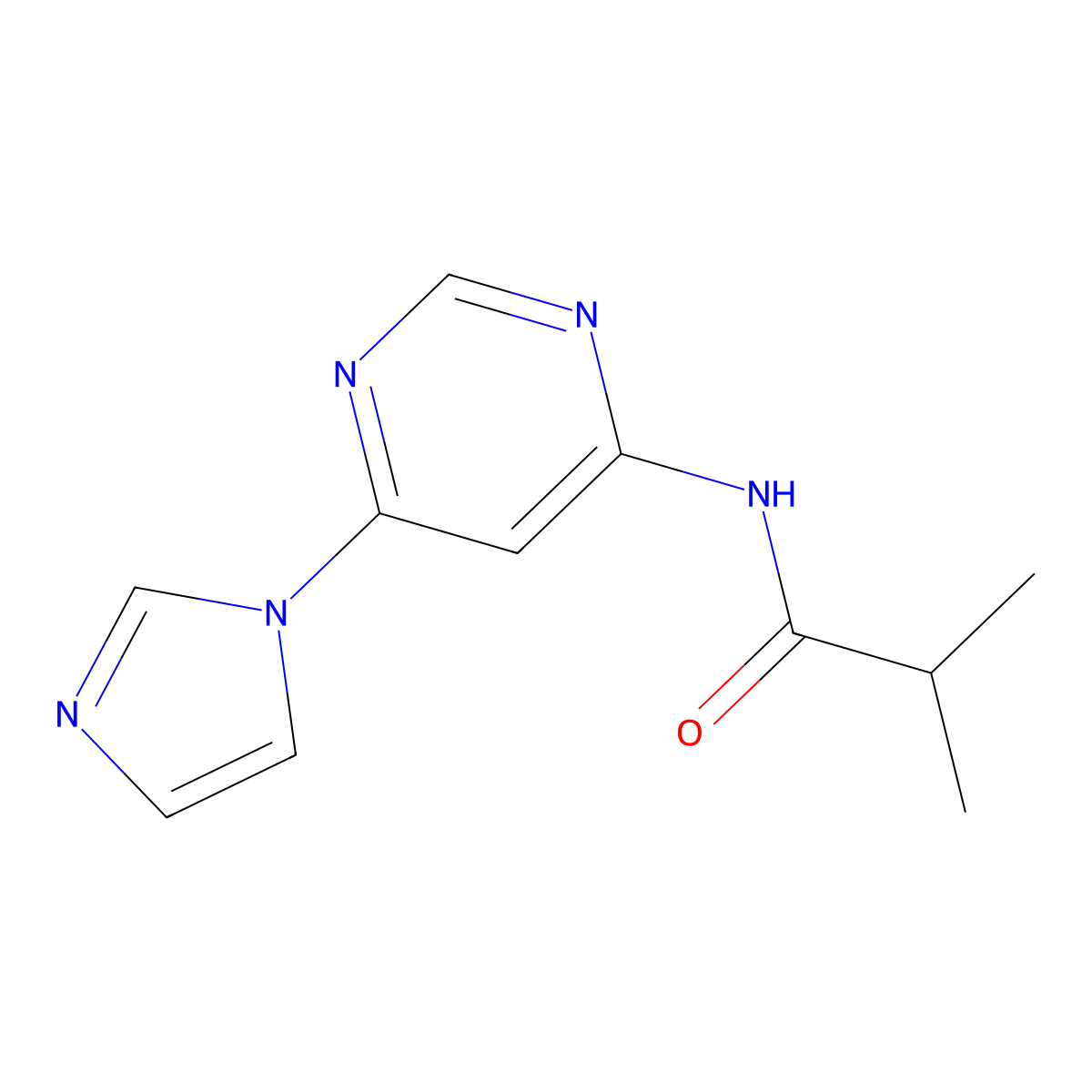 N-(6-(1H-imidazol-1-yl)pyrimidin-4-yl)isobutyramide molecular structure, CAS 1448054-40-7