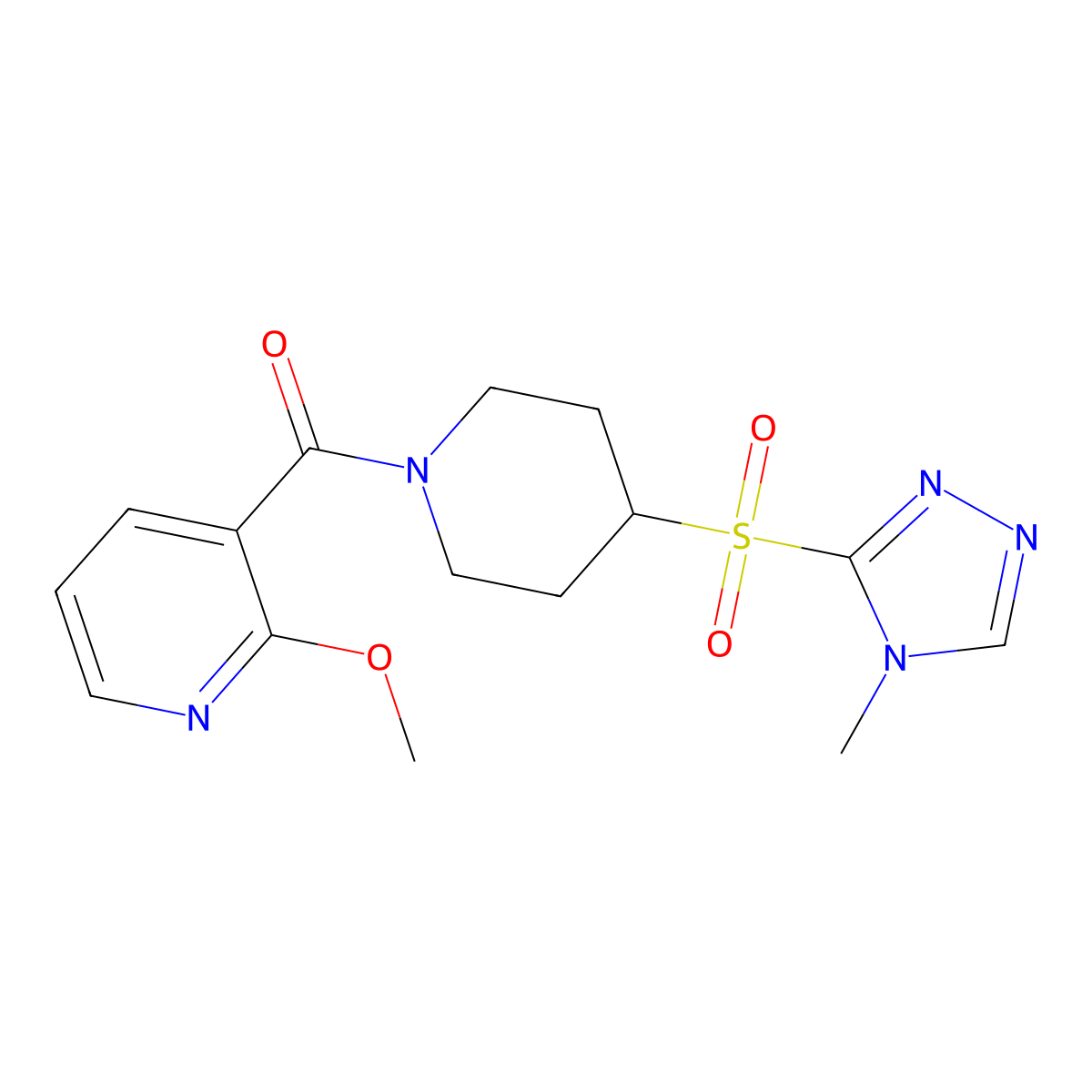 (2-methoxypyridin-3-yl)(4-((4-methyl-4H-1,2,4-triazol-3-yl)sulfonyl)piperidin-1-yl)methanone molecular structure, CAS 1448054-44-1