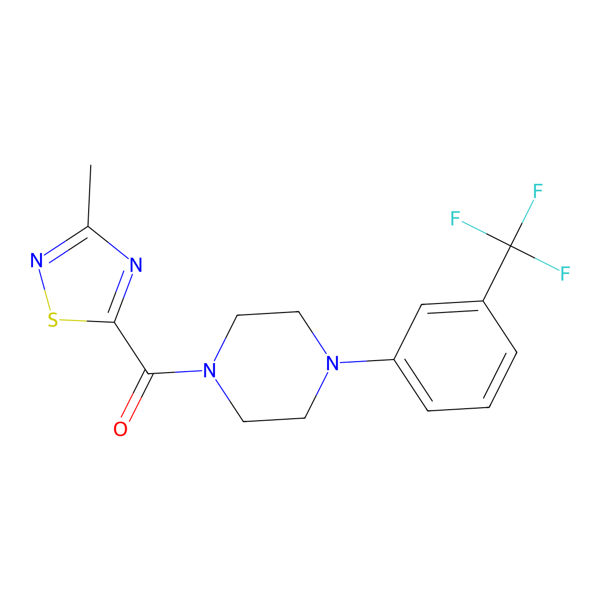(3-Methyl-1,2,4-thiadiazol-5-yl)(4-(3-(trifluoromethyl)phenyl)piperazin-1-yl)methanone molecular structure, CAS 1448054-46-3