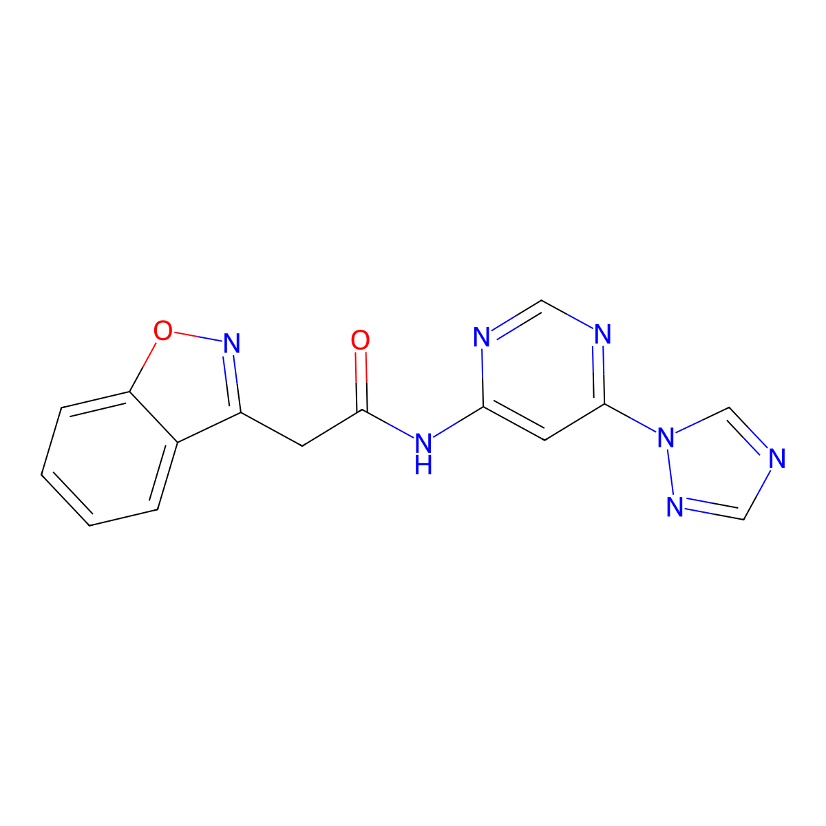 N-(6-(1H-1,2,4-triazol-1-yl)pyrimidin-4-yl)-2-(benzo[d]isoxazol-3-yl)acetamide molecular structure, CAS 1448054-50-9