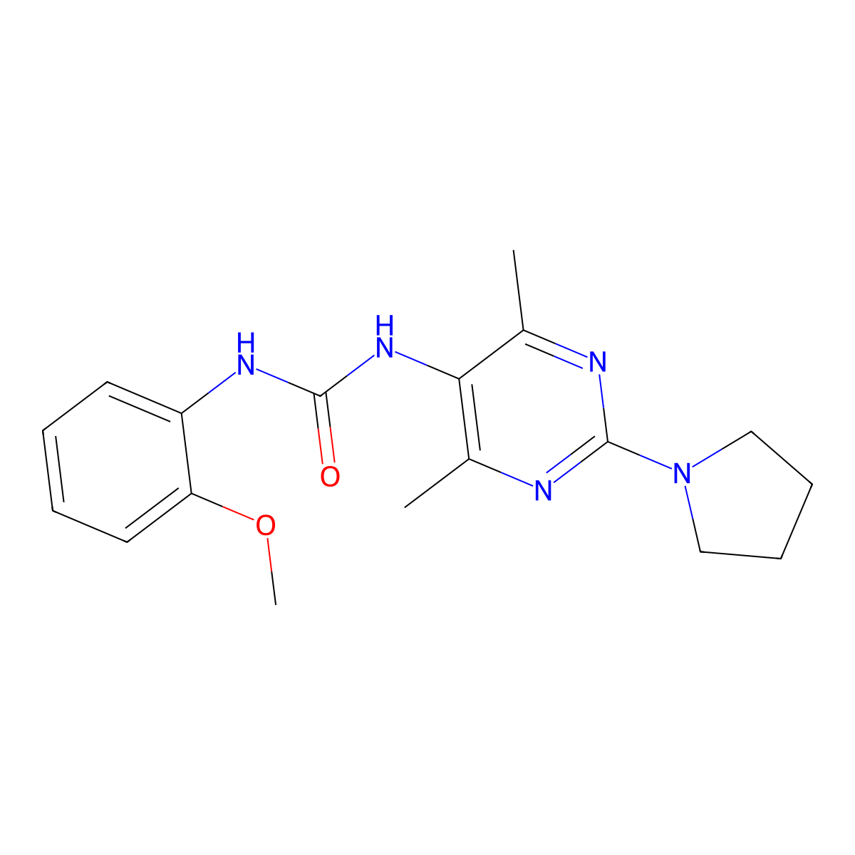 1-(4,6-Dimethyl-2-(pyrrolidin-1-yl)pyrimidin-5-yl)-3-(2-methoxyphenyl)urea molecular structure, CAS 1448054-53-2