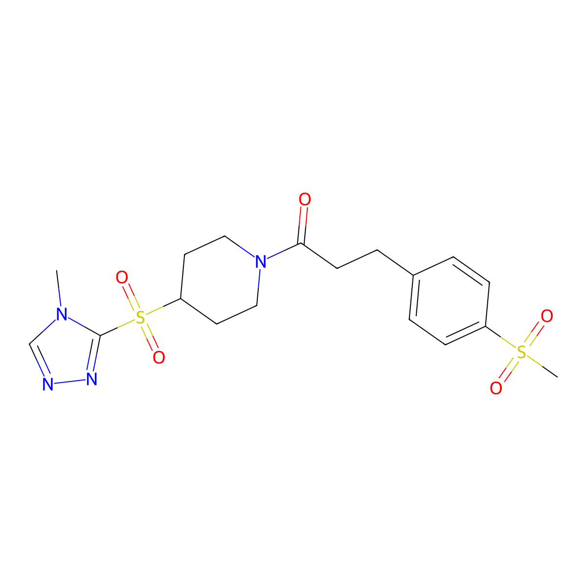 1-(4-((4-methyl-4H-1,2,4-triazol-3-yl)sulfonyl)piperidin-1-yl)-3-(4-(methylsulfonyl)phenyl)propan-1-one molecular structure, CAS 1448054-56-5