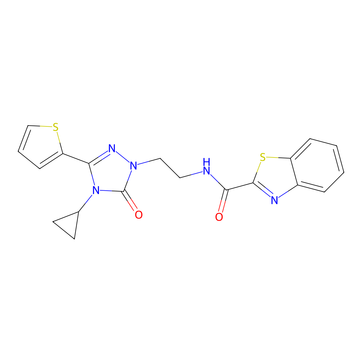 N-(2-(4-cyclopropyl-5-oxo-3-(thiophen-2-yl)-4,5-dihydro-1H-1,2,4-triazol-1-yl)ethyl)benzo[d]thiazole-2-carboxamide molecular structure, CAS 1448054-57-6