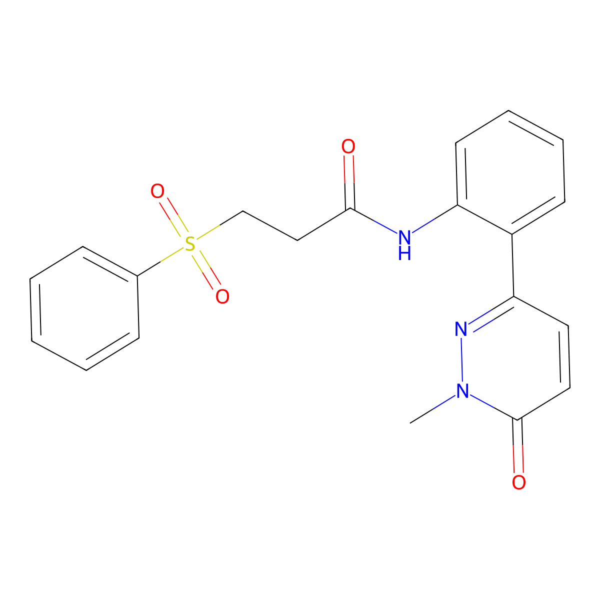 N-(2-(1-methyl-6-oxo-1,6-dihydropyridazin-3-yl)phenyl)-3-(phenylsulfonyl)propanamide molecular structure, CAS 1448054-64-5