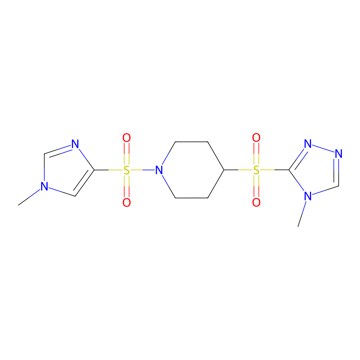 1-[(1-methyl-1H-imidazol-4-yl)sulfonyl]-4-[(4-methyl-4H-1,2,4-triazol-3-yl)sulfonyl]piperidine molecular structure, CAS 1448054-66-7