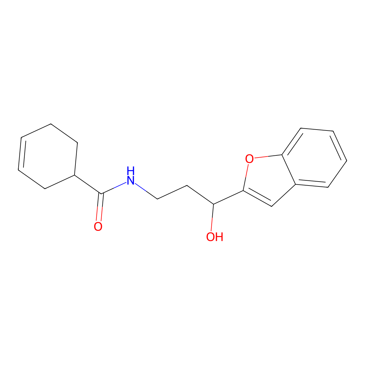 N-(3-(benzofuran-2-yl)-3-hydroxypropyl)cyclohex-3-enecarboxamide molecular structure, CAS 1448054-71-4