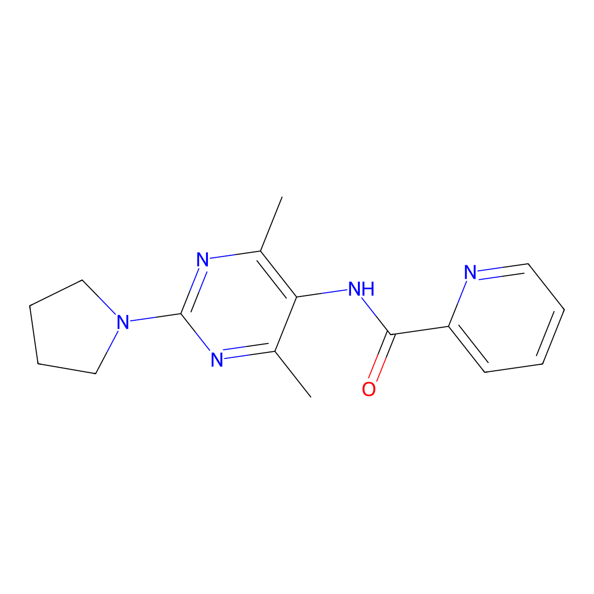 N-(4,6-dimethyl-2-(pyrrolidin-1-yl)pyrimidin-5-yl)picolinamide molecular structure, CAS 1448054-73-6