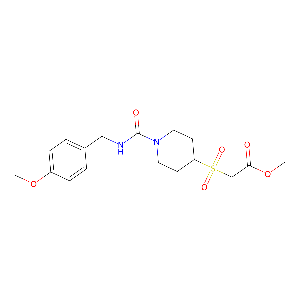 Methyl 2-((1-((4-methoxybenzyl)carbamoyl)piperidin-4-yl)sulfonyl)acetate molecular structure, CAS 1448054-74-7