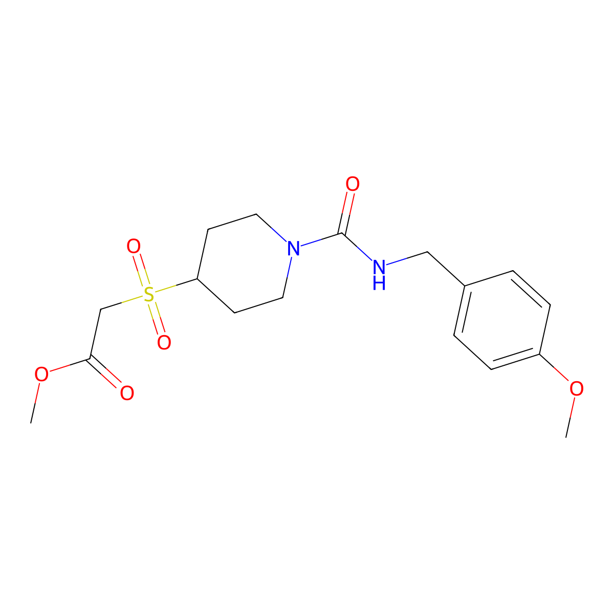 Methyl 2-((1-((4-methoxybenzyl)carbamoyl)piperidin-4-yl)sulfonyl)acetate molecular structure, CAS 1448054-74-7