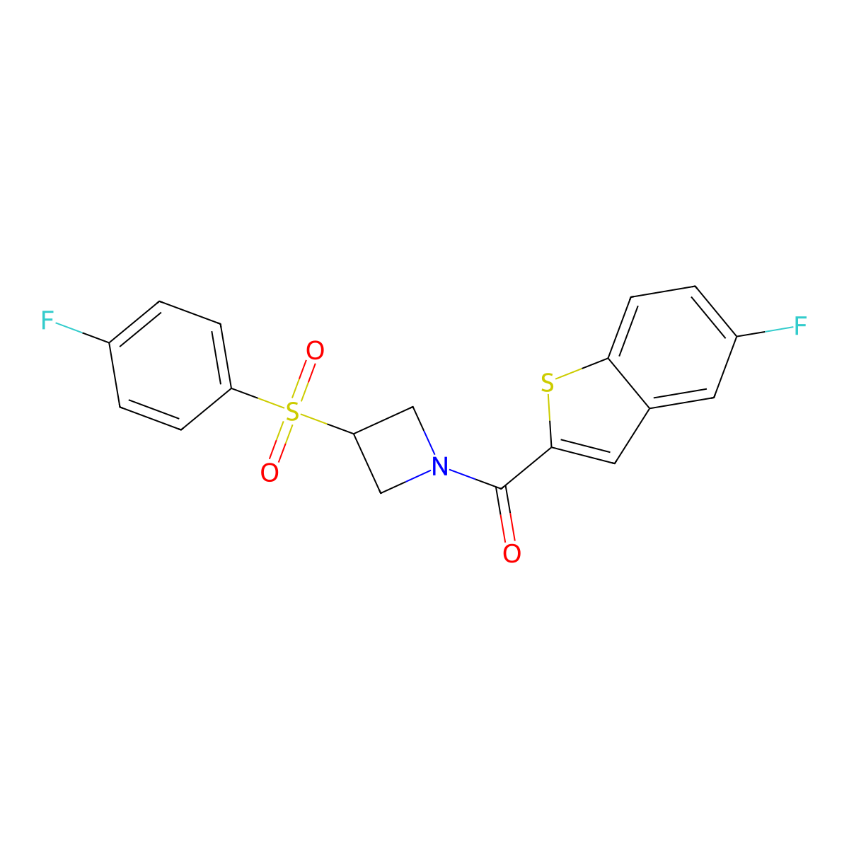(5-Fluorobenzo[b]thiophen-2-yl)(3-((4-fluorophenyl)sulfonyl)azetidin-1-yl)methanone molecular structure, CAS 1448054-76-9