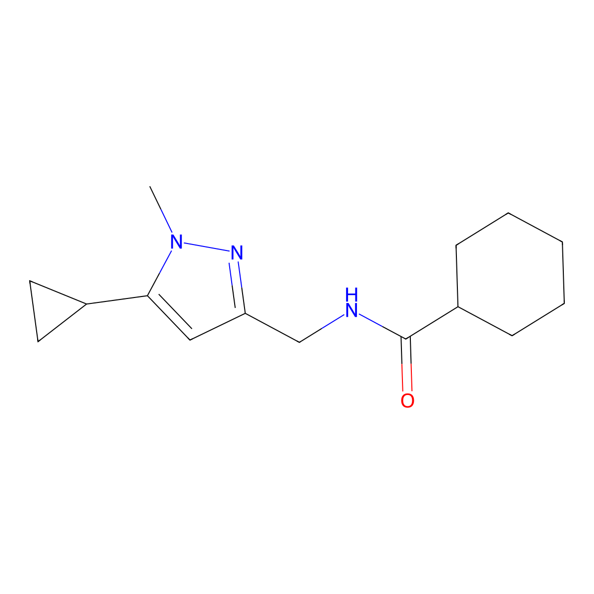 N-[(5-cyclopropyl-1-methyl-1H-pyrazol-3-yl)methyl]cyclohexanecarboxamide molecular structure, CAS 1448054-79-2