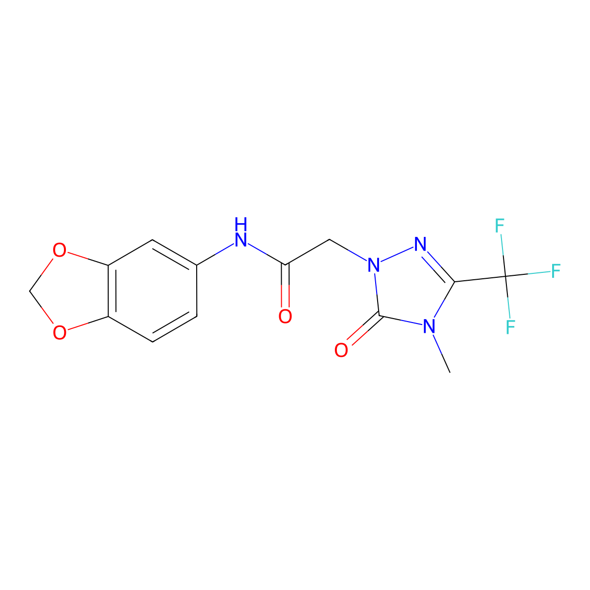 N-(benzo[d][1,3]dioxol-5-yl)-2-(4-methyl-5-oxo-3-(trifluoromethyl)-4,5-dihydro-1H-1,2,4-triazol-1-yl)acetamide molecular structure, CAS 1448054-80-5